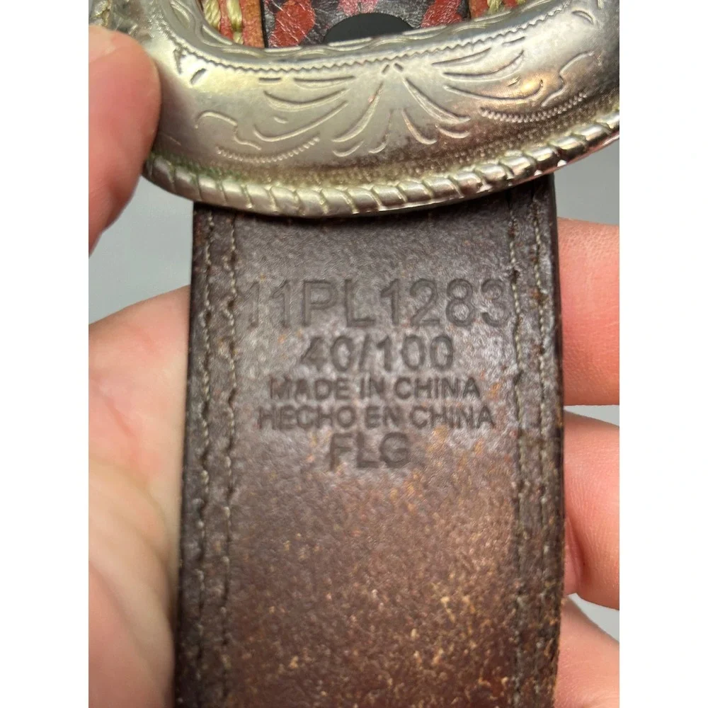 FLG Belt Mens 40 Brown Basketweave Leather Texas Star Concho Western Rodeo